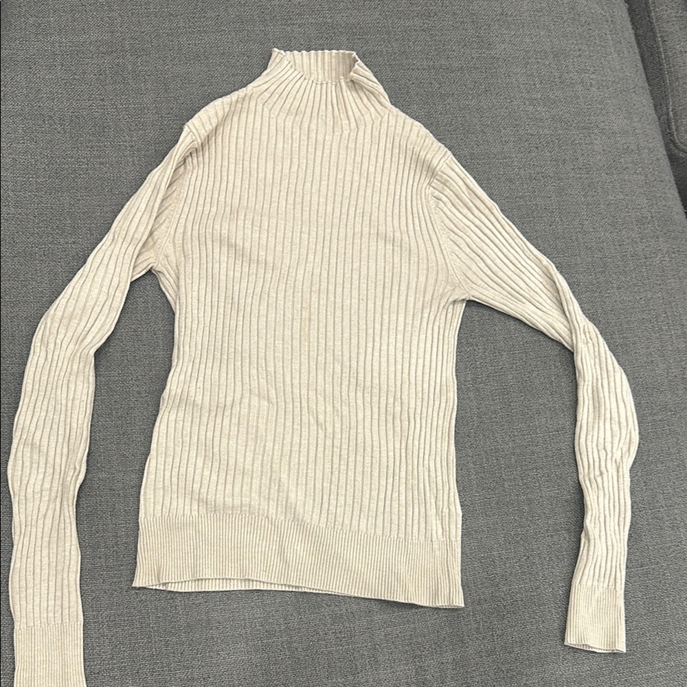 Ribbed Cream Turtleneck Sweater